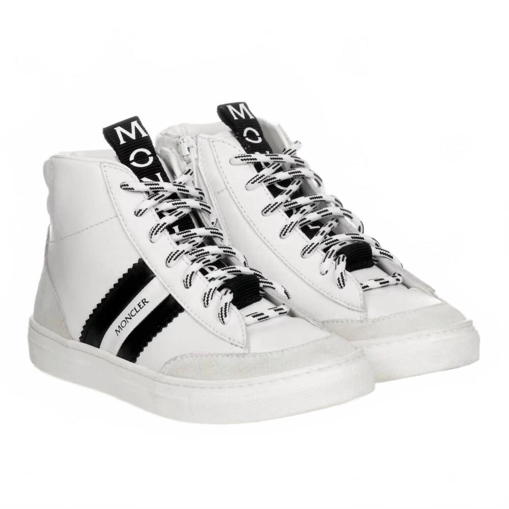 NEW MONCLER girl's enfant logo tape hi-top sneakers in white